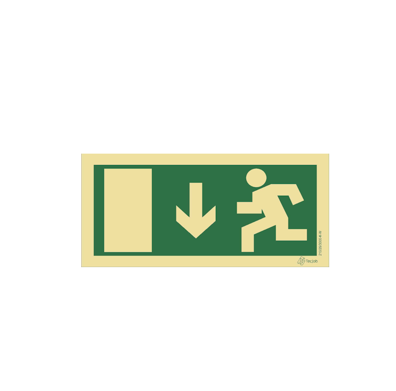 Señal Salida de emergencia con flecha hacia abajo y puerta a la izquierda – E0013