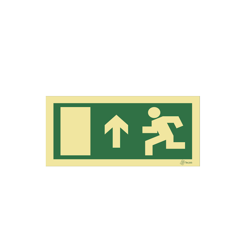 Señal Salida de emergencia con flecha hacia arriba y puerta a la izquierda – E0015