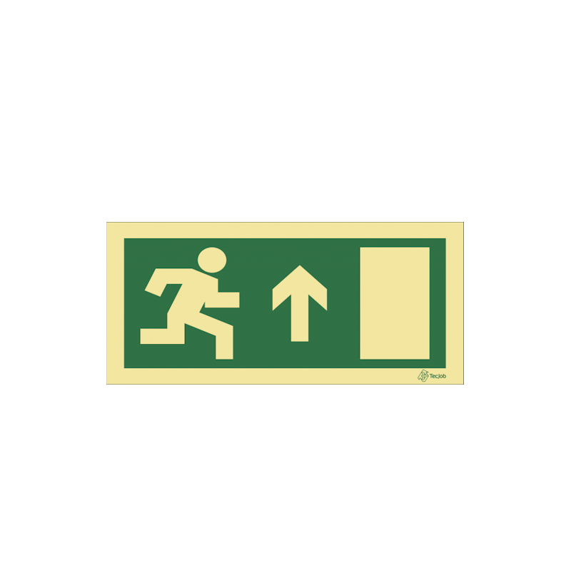 Señal Salida de emergencia con flecha hacia arriba y puerta a la derecha – E0016