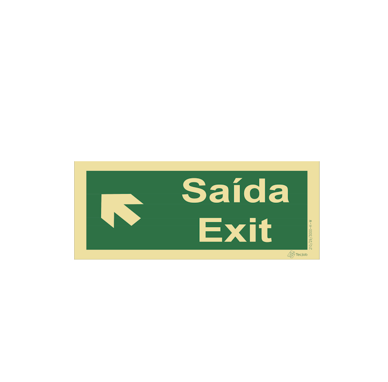 Sinalética Saída/ Exit em Texto - Seta Diagonal Esquerda para Cima - E0048