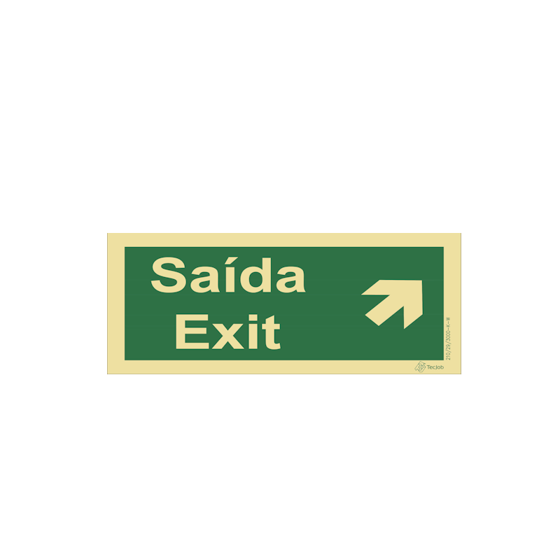 Sinalética Saída/ Exit em Texto - Seta Diagonal Direita para Cima - E0050