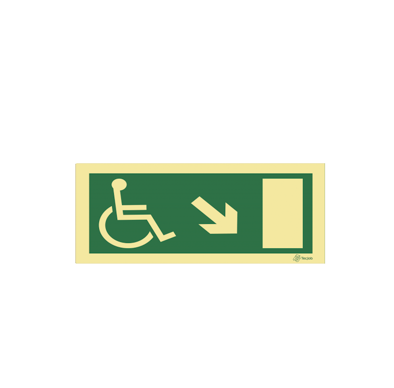 Señal Salida accesible con flecha diagonal derecha hacia abajo – E0096