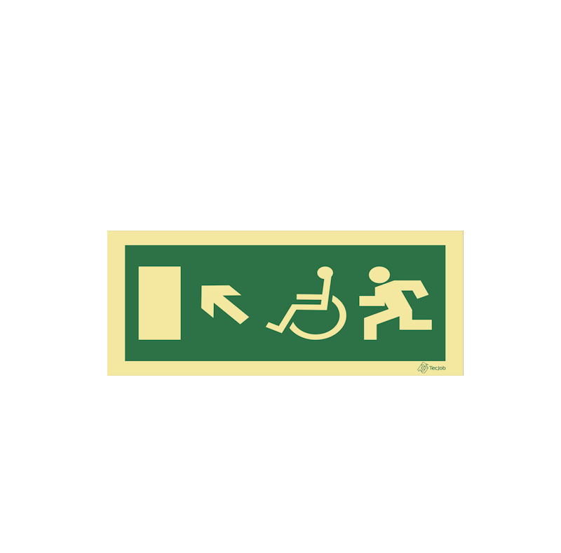 Sinalética Saída para Pessoas com Deficiência ou Mobilidade Condicionada - Seta Diagonal Esquerda para Cima - E0103