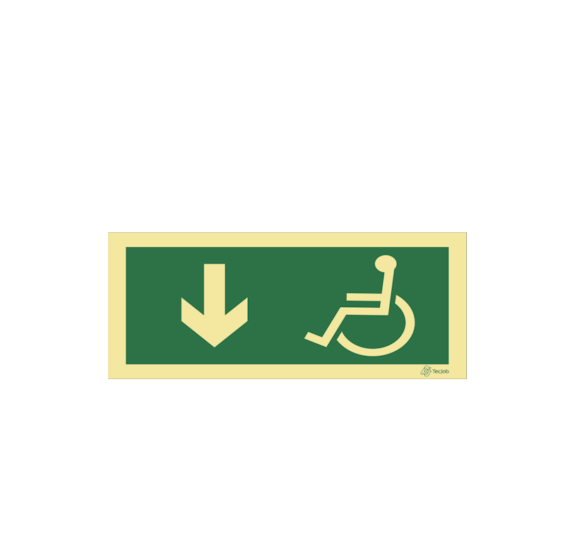 Señal Recorrido de evacuación accesible con flecha hacia abajo – E0106