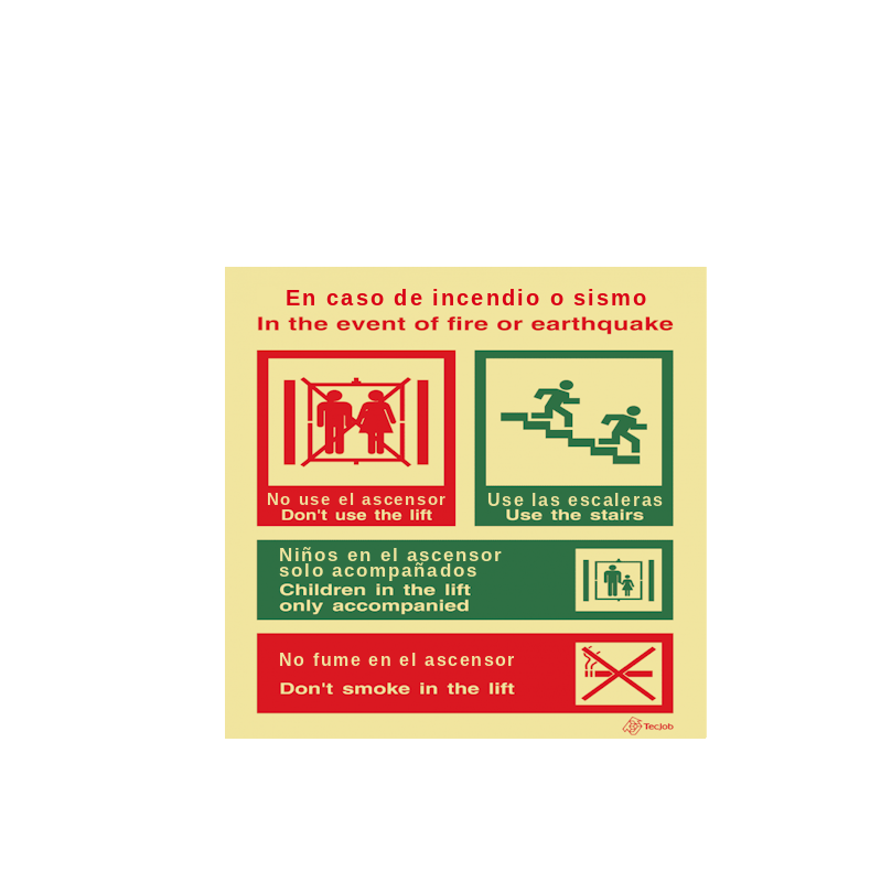 Señal En caso de incendio o sismo no use el ascensor – I0362