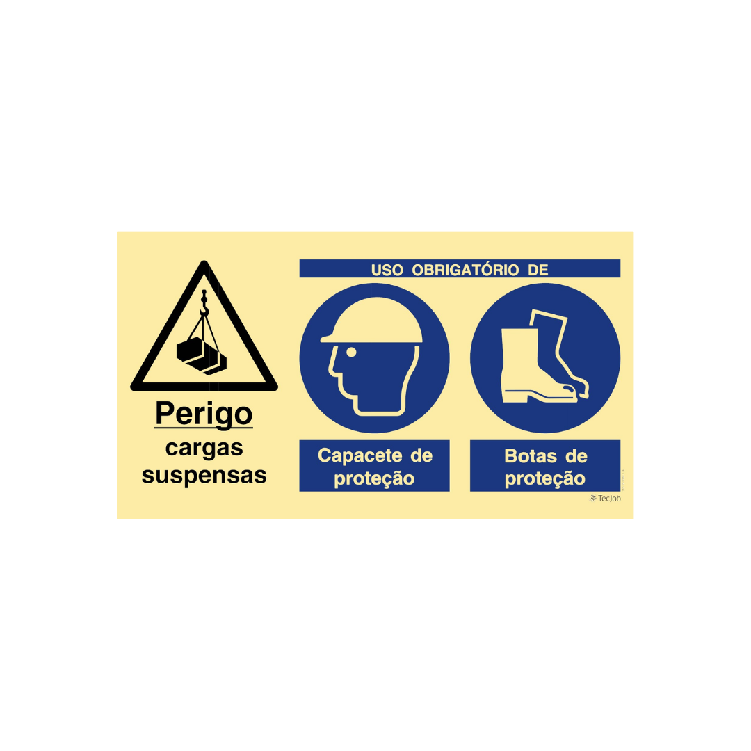 Sinalética Perigo Cargas Suspensas/Uso Obrigatório de Capacete e Botas de Proteção – OB0405