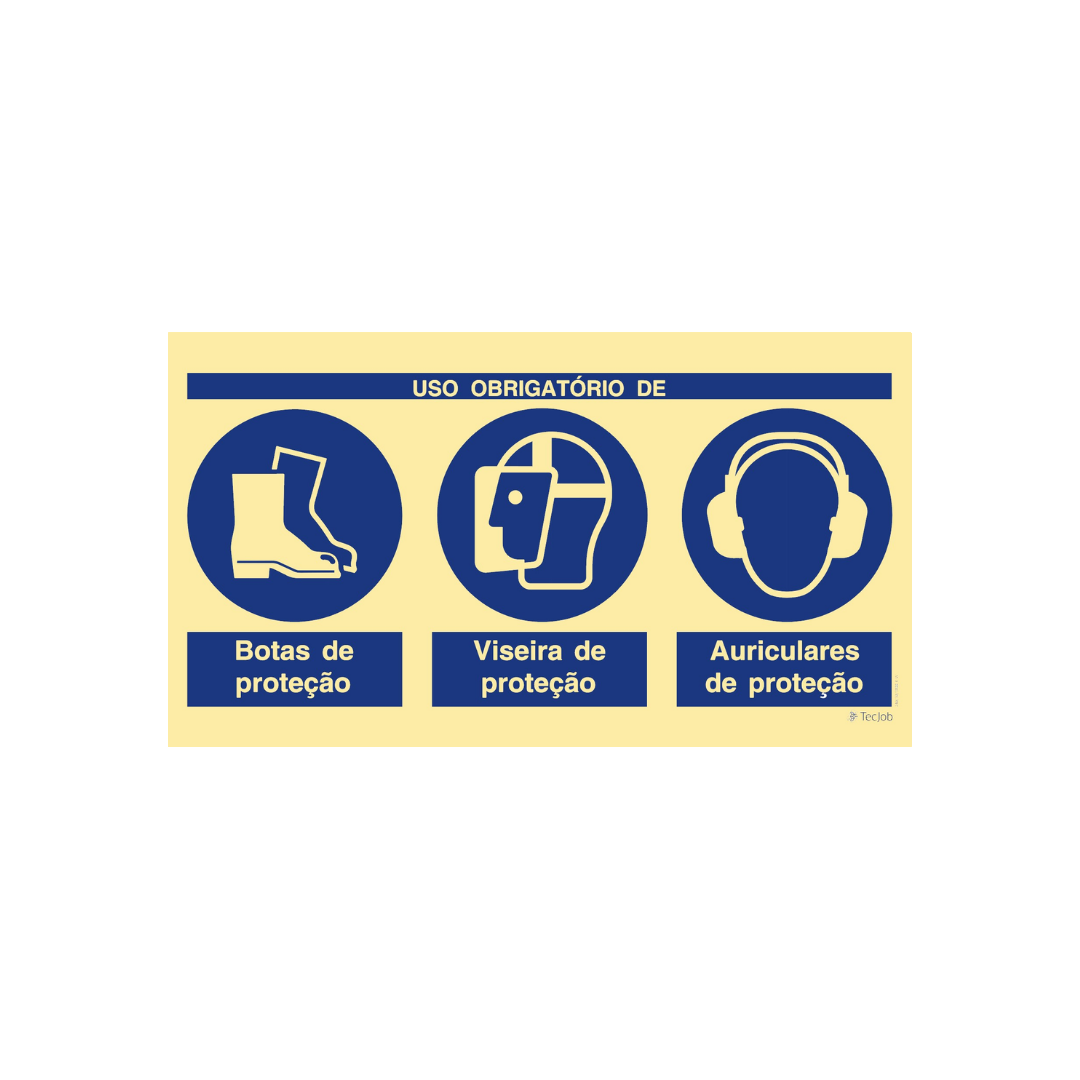Sinalética Uso Obrigatório de Botas, Viseira e Auriculares de Proteção – OB0447