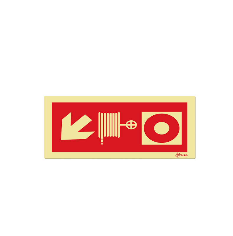 Señal BIE y pulsador de alarma con flecha diagonal izquierda hacia abajo – I0470