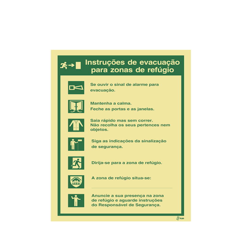 Sinalética Instruções de Evacuação para Zonas de Refúgio - IS0040
