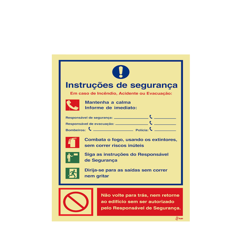 Sinalética Instruções de Segurança em Caso de Acidente, Incêndio ou Evacuação - IS0021