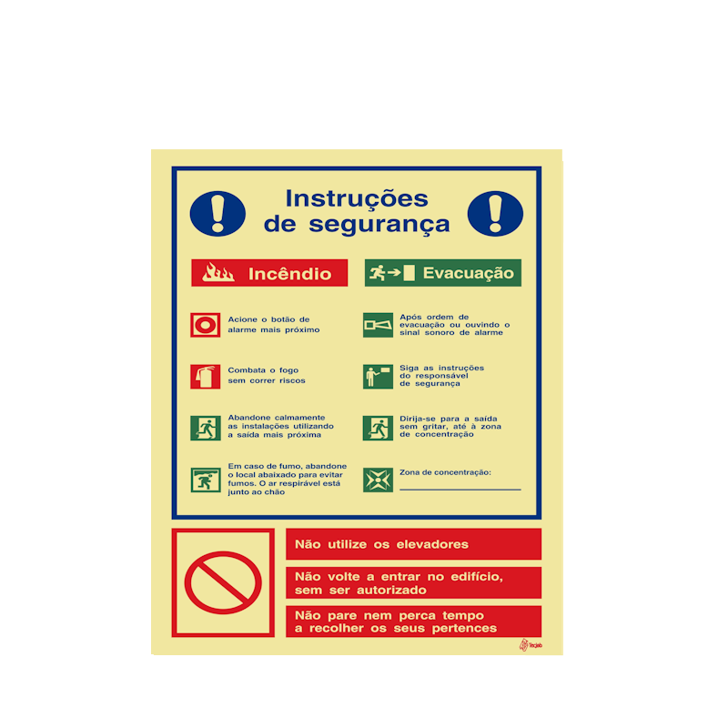 Sinalética Instruções de Segurança Incêndio/Evacuação - IS0044