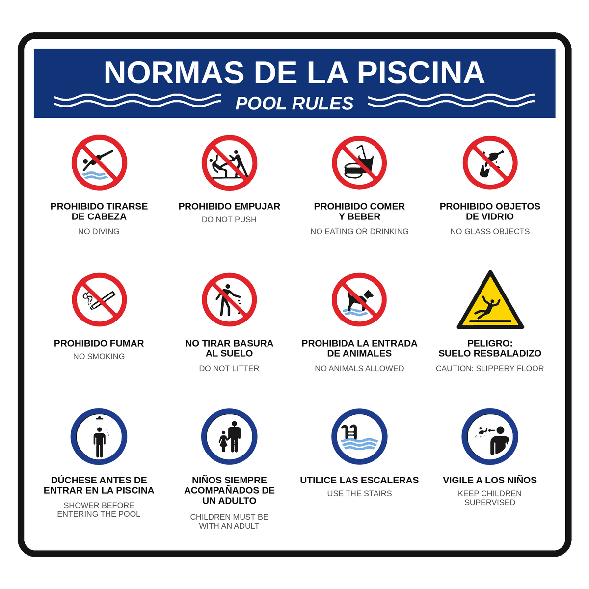 Señal Normas de la piscina / Pool rules