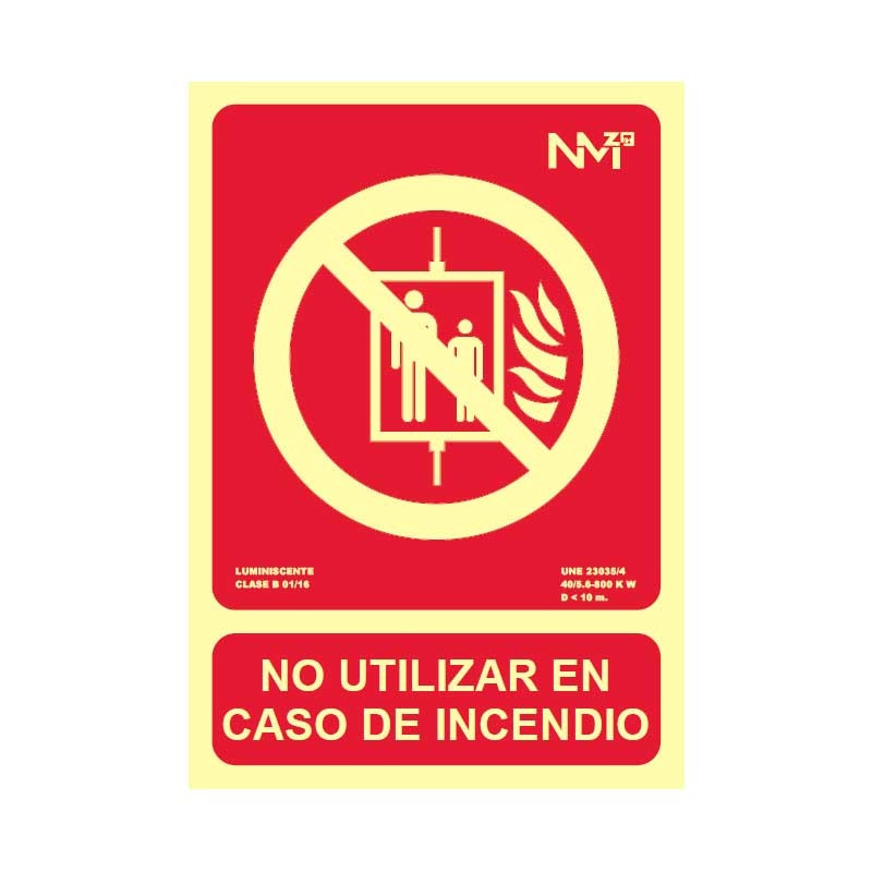 Señal No Utilizar Ascensor en Caso de Incendio – Fotoluminiscente 210 x 297 mm
